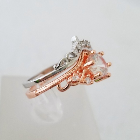 (2pcs) 18k Over Sterling Crown Design Ring Set - Picture 3 of 8